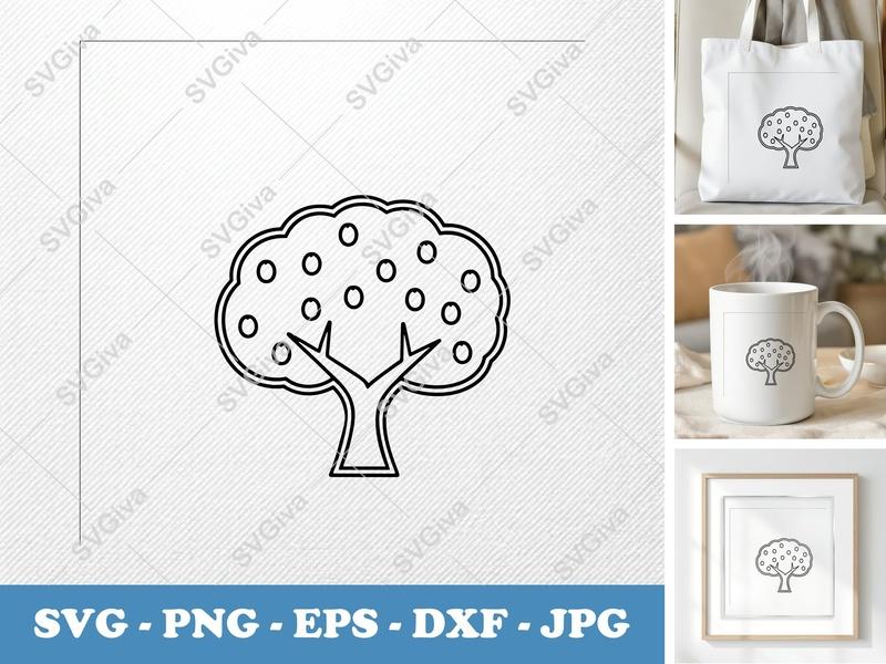 Apricot Tree SVG | Modern Fruit Tree Cut File for Cricut, Silhouette | PNG EPS DXF Vector Clipart