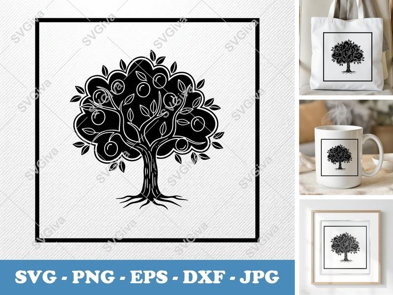 Apricot Tree SVG | Modern Fruit Tree Cut File | PNG EPS DXF | Cricut Silhouette Ready