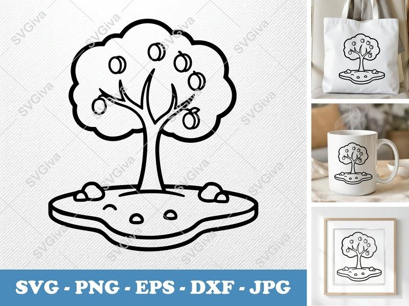 Apricot Tree SVG | Modern Fruit Tree Cut File | PNG EPS DXF | Cricut Silhouette Ready | Simple Orchard Clipart