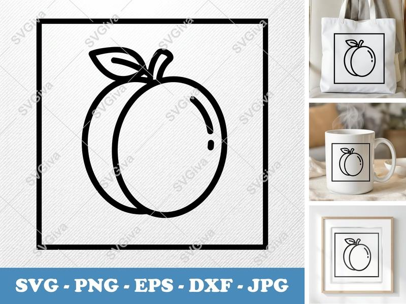 Apricot with garnish SVG | Double-Outline Minimalist Cut File | Thick Contour, Thin Lines | PNG DXF EPS | Cricut Silhouette Design