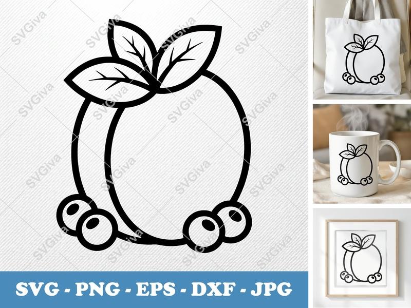 Apricot with Garnish SVG | Minimalist Line Art | PNG DXF EPS | Cricut Silhouette File