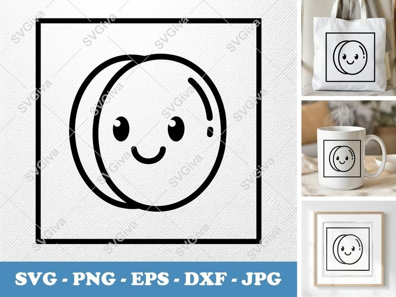 Apricot with smiling face SVG | Double-Outline Kawaii Design | Thick Contour, Thin Lines | PNG DXF EPS | Cricut Silhouette File