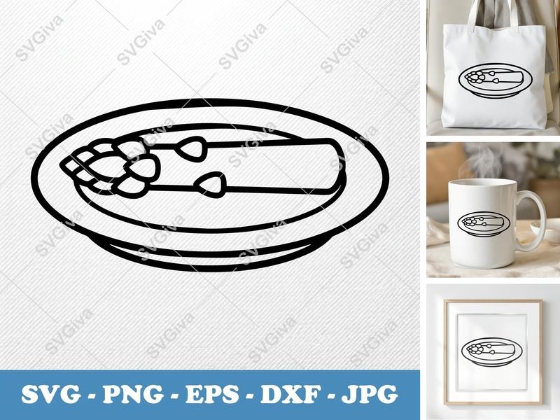 Asparagus on a Plate SVG PNG DXF EPS | Food Vegetable Cut File Cricut Silhouette