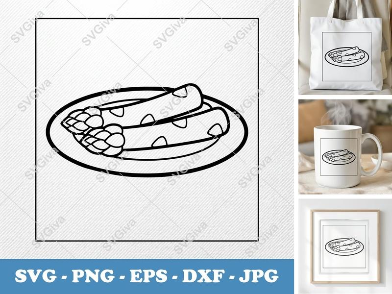 Asparagus on a Plate SVG | Puffy Soft Shapes PNG DXF EPS | Cricut Silhouette | Food Kitchen Veggie Cut File