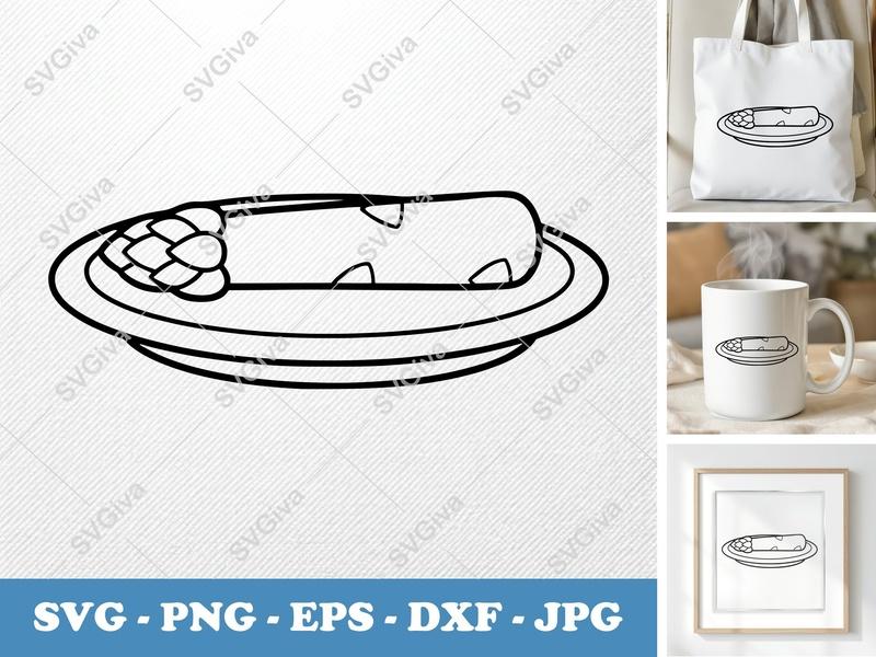 Asparagus on a Plate SVG | Puffy Soft Shapes PNG DXF EPS | Cricut Silhouette | Inflated Pillow Art