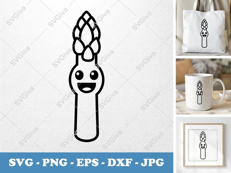 Asparagus SVG, Kawaii Vegetable Clipart, Happy Asparagus PNG EPS DXF | Cricut Silhouette Cut File