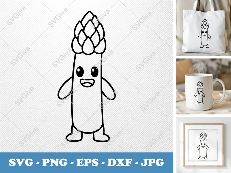 Asparagus with smiling face SVG | Friendly Bean-Shaped Cut File | PNG DXF EPS | Cricut Silhouette