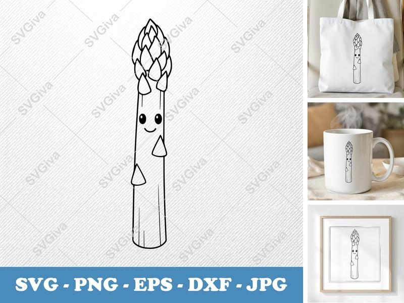 Asparagus with Smiling Face SVG | Minimalist Vector Cut File | PNG DXF EPS | Cricut Silhouette Design | Happy Veggie