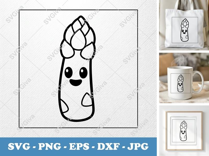 Asparagus with Smiling Face SVG | Puffy Cartoon Design | PNG DXF EPS | Cricut Silhouette File