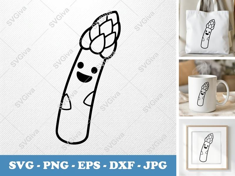 Asparagus with Smiling Face SVG | Puffy Soft Kawaii Design | PNG DXF EPS | Cricut Silhouette Cut File