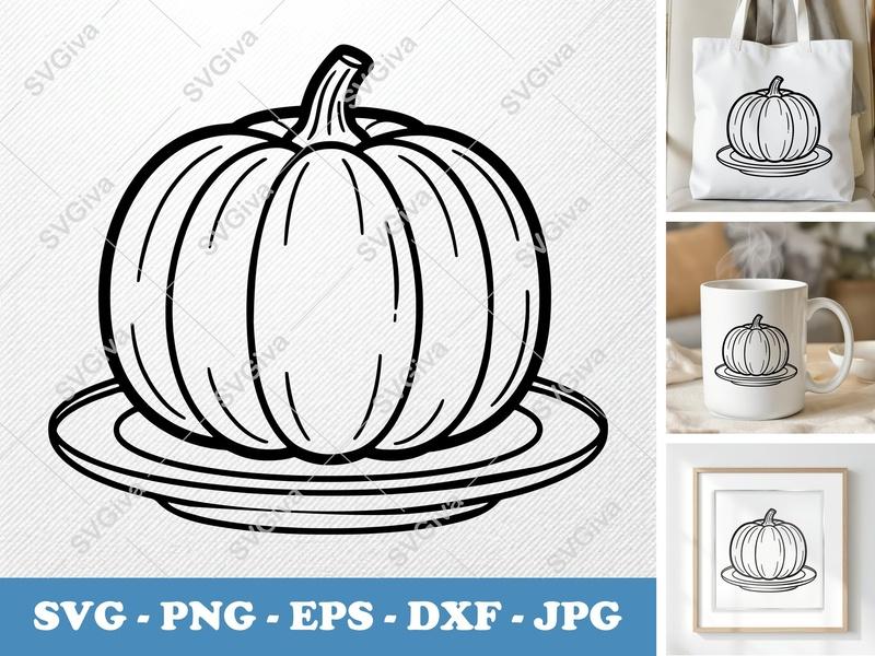 Autumn Pumpkin Plate SVG Bundle | Fall Harvest Decor Cut File for Cricut, Silhouette, PNG, DXF, EPS