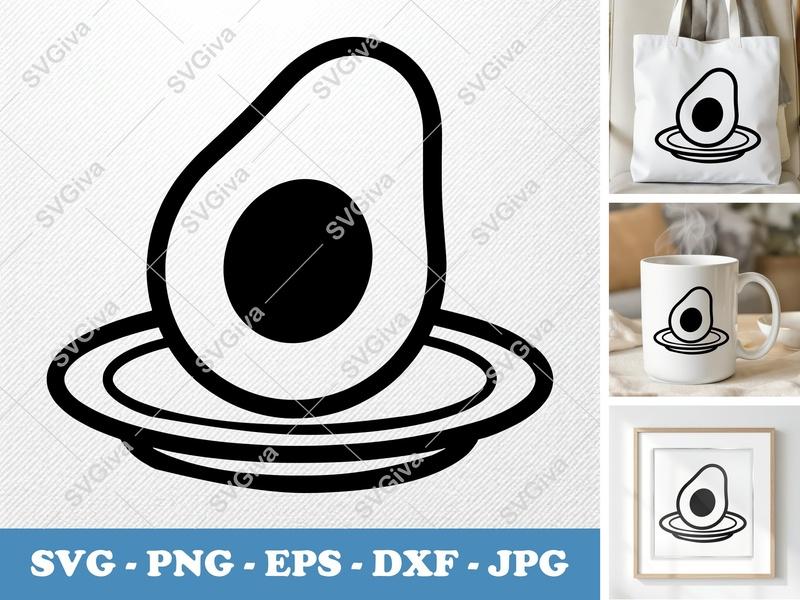 Avocado on a Plate SVG | Minimalist Bold Contour | PNG, DXF, EPS | Cricut & Silhouette Cut File