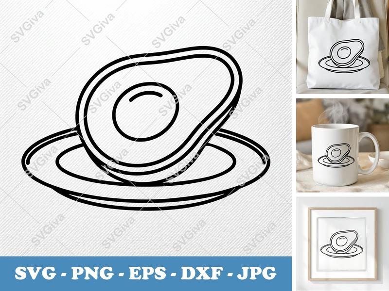Avocado on a Plate SVG PNG DXF EPS | Cricut Silhouette Cut File | Kitchen Food Art Healthy Vegan Design