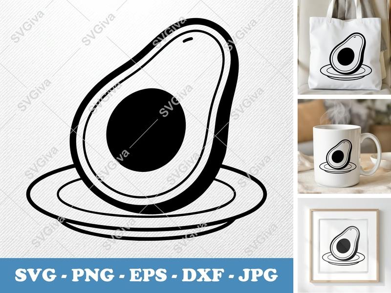 Avocado on a plate SVG PNG DXF EPS | Cricut Silhouette Kitchen Food Cut File Design