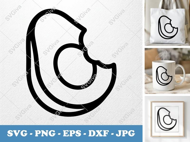 Avocado Partially Eaten SVG | Bold Outline Minimalist Cut File | PNG DXF EPS | Cricut Silhouette Kitchen Decor