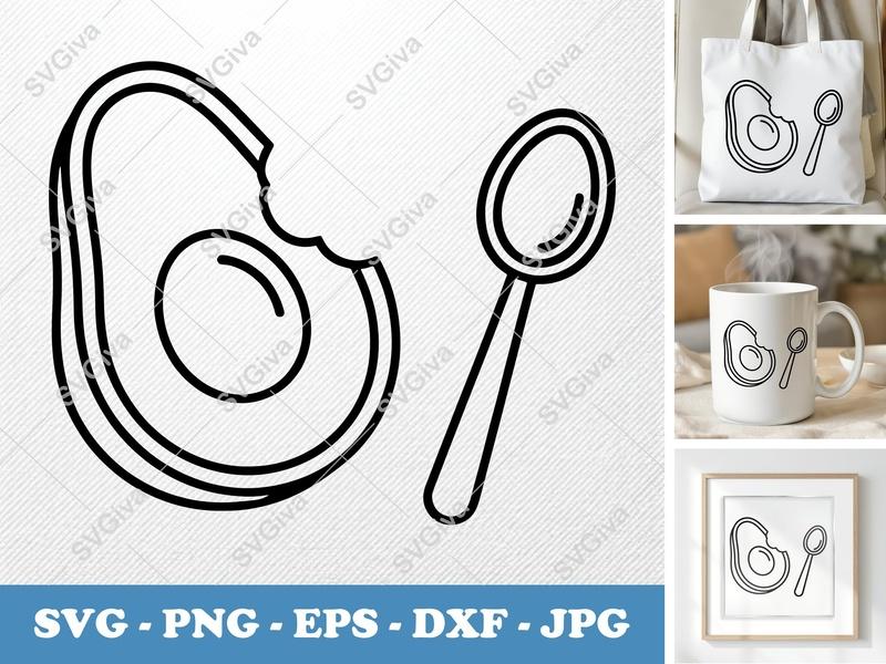 Avocado Partially Eaten SVG | Food Cut File EPS PNG DXF Cricut Silhouette | Kitchen Decor Vector