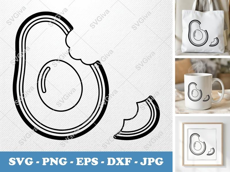 Avocado SVG, Bitten Avocado Cut File, Modern Fruit Design for Cricut & Silhouette | PNG, EPS, DXF Included