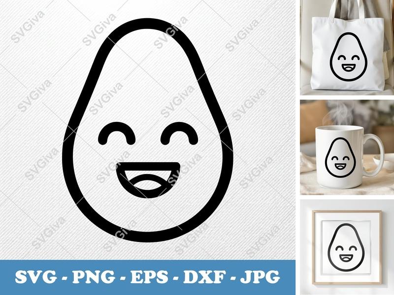 Avocado SVG | Happy Kawaii Face | Simple Modern Design | PNG EPS DXF for Cricut & Silhouette Cut File