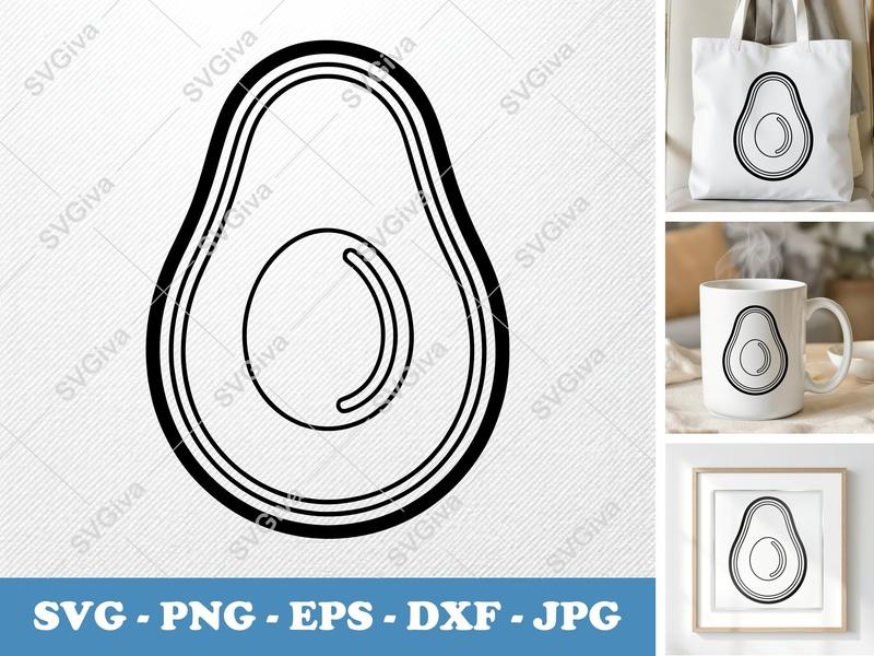 Avocado SVG Modern Outline, Fruit Food Cut File | PNG EPS DXF for Cricut, Silhouette, Kitchen Decor, Healthy Icon