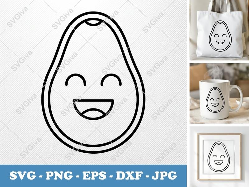 Avocado with Smiling Face SVG PNG DXF EPS Cut File for Cricut Silhouette