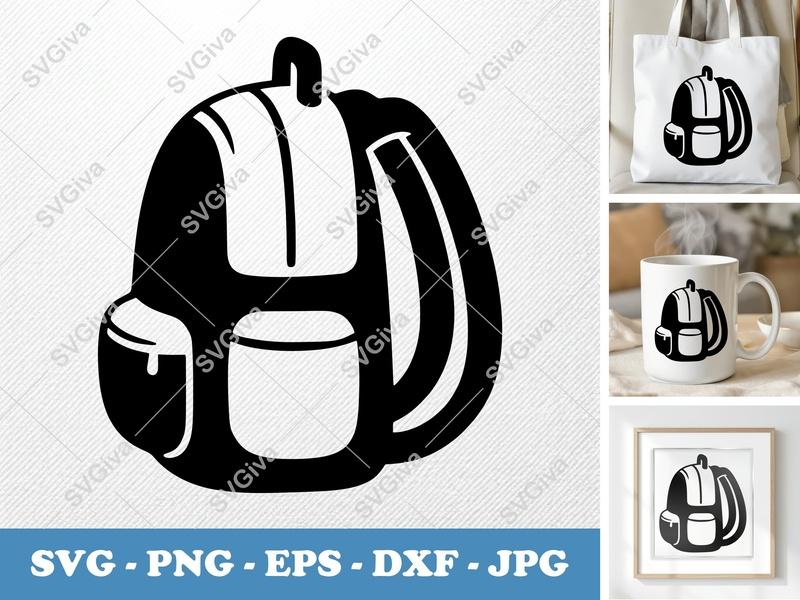 Backpack SVG | Modern Backpack Silhouette, School Bag PNG, EPS, DXF | Cricut & Silhouette Cut File, Travel Bag Vector