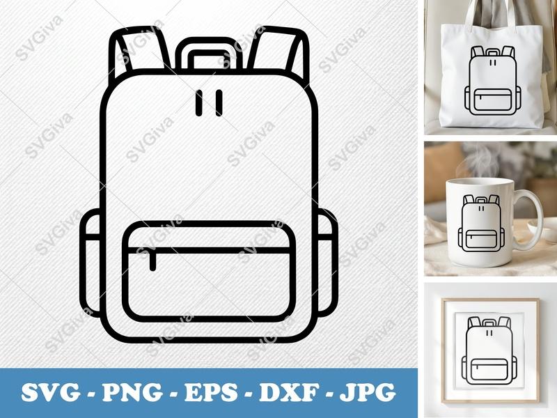 Backpack SVG, Modern Bag Cut File, Minimalist Design, PNG EPS DXF | Cricut Silhouette File