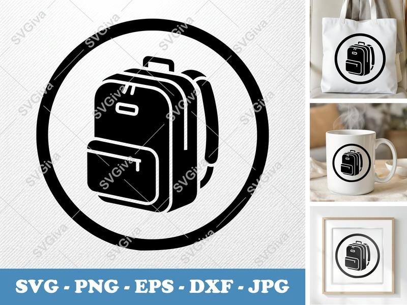 Backpack SVG, Modern Bag Vector, Minimalist School Bag Cut File, PNG EPS DXF | Cricut Silhouette Design