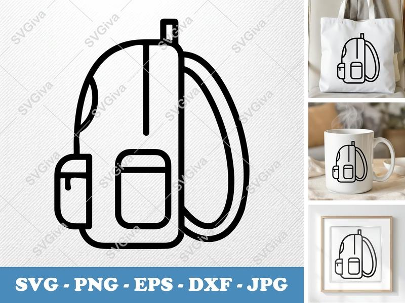 Backpack SVG, Modern Bag Vector, Minimalist School Bag PNG, EPS, DXF for Cricut & Silhouette, Travel Backpack Cut File