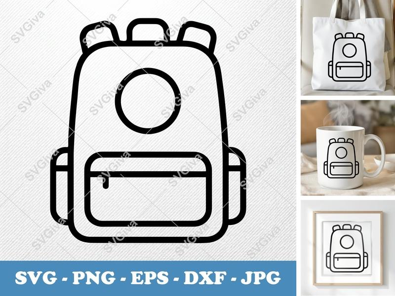 Backpack SVG, Modern Clean Bag Icon PNG EPS DXF | Cricut, Silhouette Cut File | School, Travel, Business