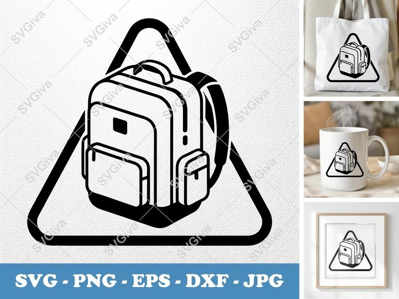 Backpack SVG, Modern Clean Bag Icon, Travel, School | PNG EPS DXF for Cricut, Silhouette