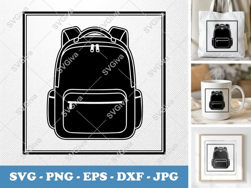 Backpack SVG, Modern Clean Design, School Bag Cut File | PNG EPS DXF for Cricut, Silhouette, Vector Clipart