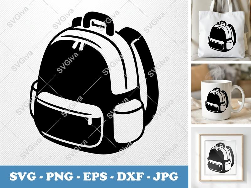 Backpack SVG | Modern Clean Design, School Bag, Travel Rucksack | PNG EPS DXF for Cricut, Silhouette