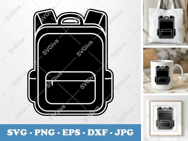 Backpack SVG, Modern Clean Icon, School Bag, Travel Rucksack | PNG EPS DXF for Cricut, Silhouette Cut File