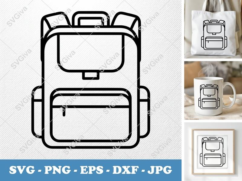 Backpack SVG, Modern Clean Line Art Bag, School Travel Rucksack PNG EPS DXF for Cricut, Silhouette, Vector Cut File