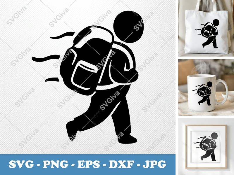 Backpack SVG, Modern Running Person Icon, EPS DXF PNG for Cricut & Silhouette, Work Commute Digital Cut File