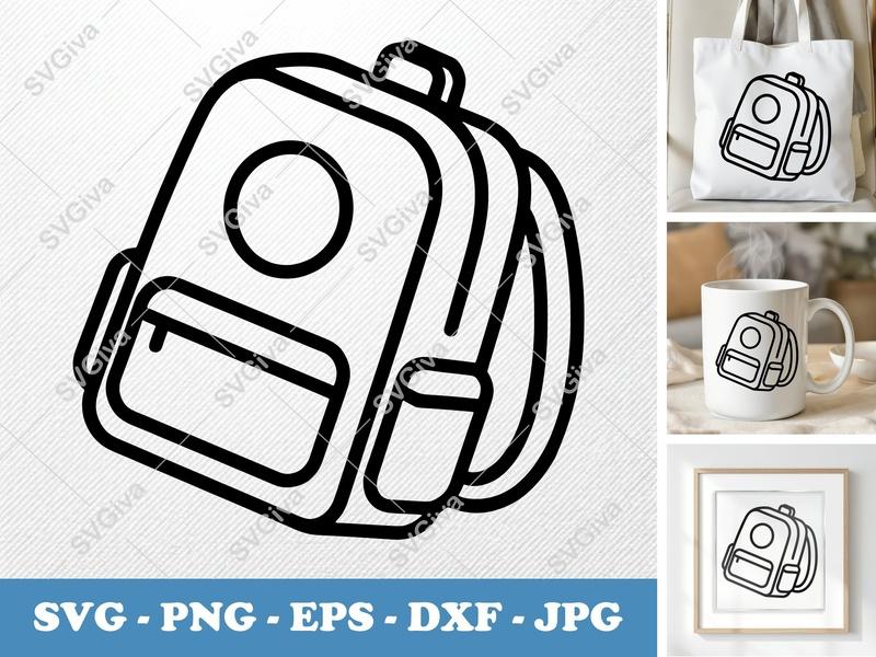 Backpack SVG | Modern School Bag Cut File, Line Art | PNG EPS DXF for Cricut & Silhouette, Travel, Work