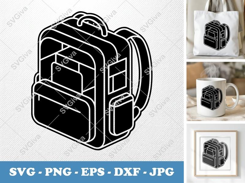 Backpack SVG | Modern School Bag Cut File | PNG, EPS, DXF for Cricut & Silhouette | Travel Laptop Backpack Icon
