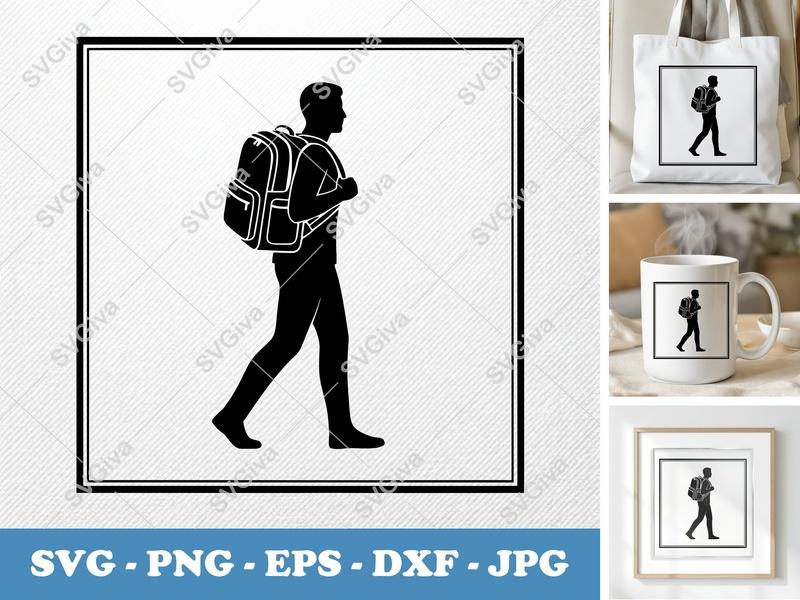 Backpack SVG | Walking Man Silhouette, Modern Clean Design | PNG EPS DXF for Cricut & Silhouette
