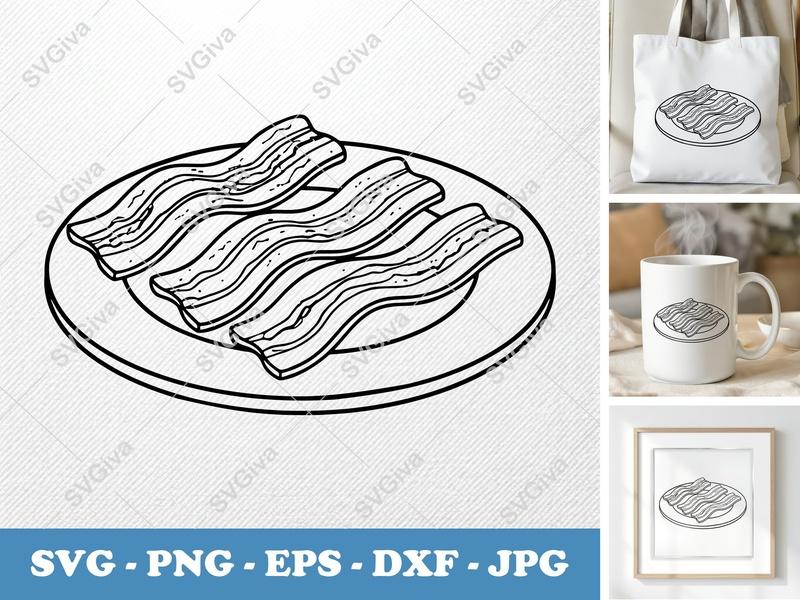 Bacon on a Plate SVG | Minimalist Contour Design | PNG DXF EPS | Cricut Silhouette File