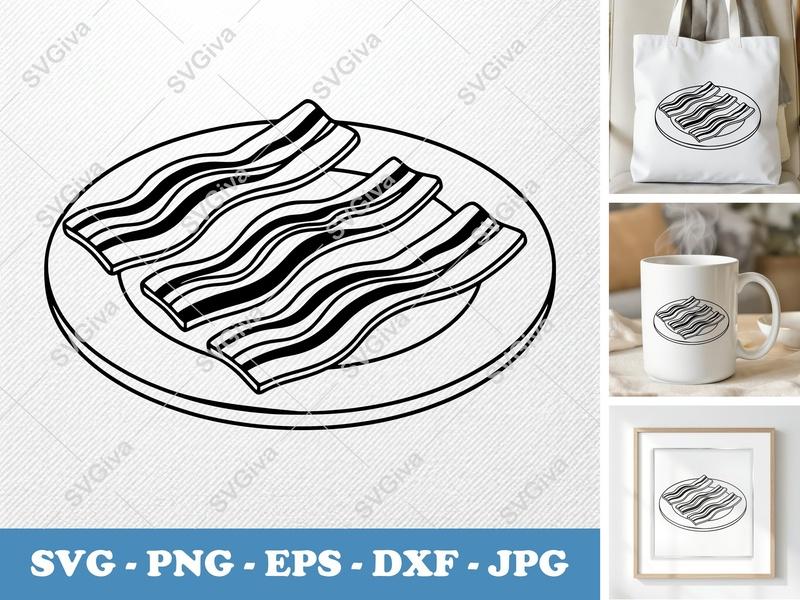 Bacon on a Plate SVG | PNG DXF EPS Cut File for Cricut Silhouette | Food Kitchen Breakfast Digital Download