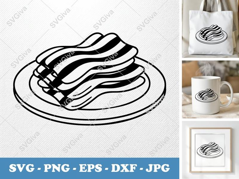 Bacon on a Plate SVG | Puffy Soft Shapes | PNG DXF EPS | Cricut Silhouette Kitchen Food