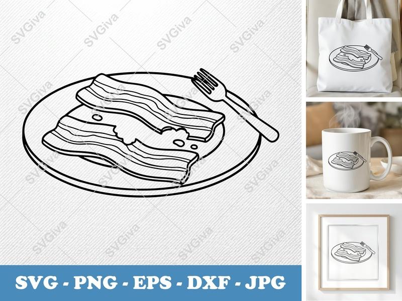 Bacon Partially Eaten SVG | Bold Minimalist Vector | PNG DXF EPS | Cricut Silhouette Cut File