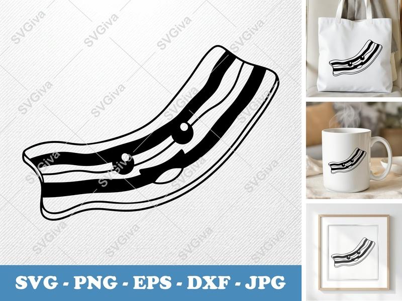 Bacon SVG, Cute Kawaii Animated Food Clip Art, Modern Breakfast Graphic | PNG EPS DXF | Cricut Silhouette Cut File