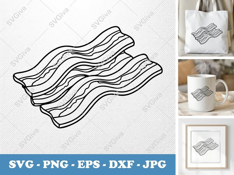 Bacon SVG | Minimalist Food Design | Bold Contour, Clean Fill | PNG DXF EPS | Cricut Silhouette File