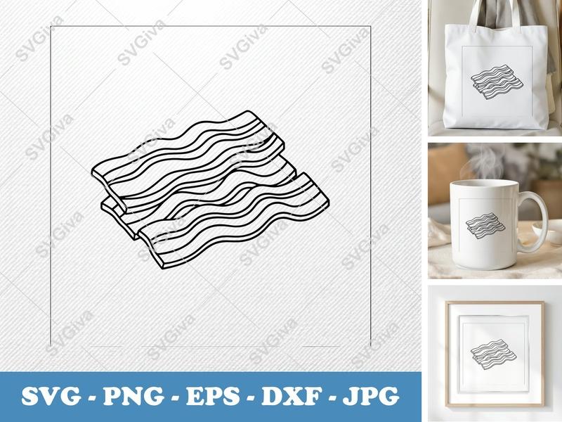 Bacon SVG, Modern Clean Design Bacon Slices Cut File | PNG EPS DXF for Cricut & Silhouette, Foodie Art, Breakfast Clipart