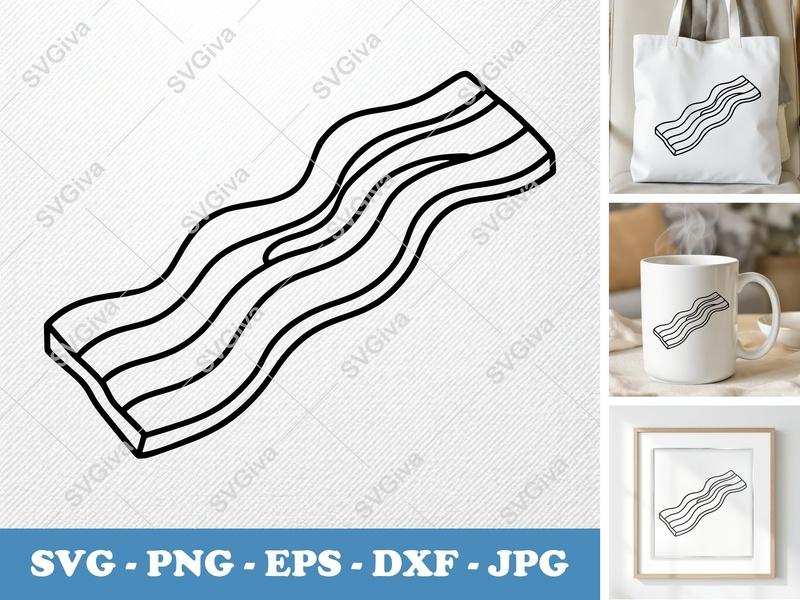 Bacon SVG, Outline Clipart Cut File | PNG EPS DXF for Cricut, Silhouette | Foodie Breakfast Vector Design