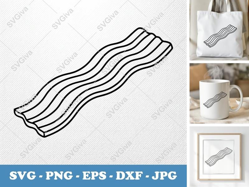 Bacon SVG Outline | Modern Food Clip Art | Breakfast Cook Art | PNG EPS DXF for Cricut, Silhouette, Digital Download