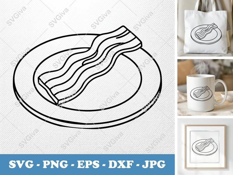 Bacon SVG, Plate Cut File, Modern Food Clipart | PNG EPS DXF for Cricut & Silhouette, Breakfast Kitchen Vector