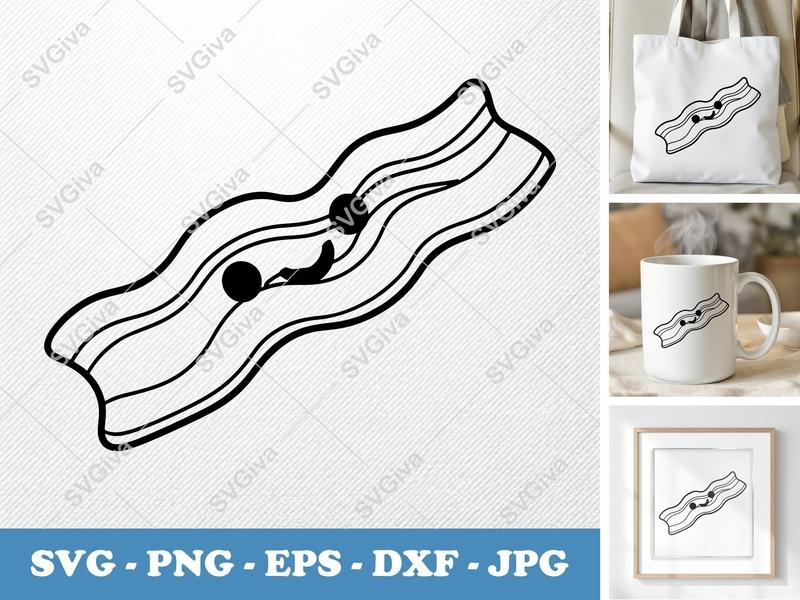 Bacon with Smiling Face SVG | Minimalist Character Design | PNG DXF EPS | Cricut Silhouette Cut File