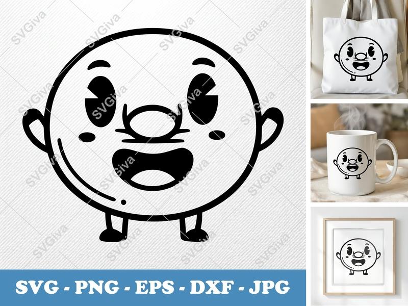 Bagel Modern Cartoon SVG | Happy Face Bagel PNG EPS DXF | Cricut Silhouette Cut File | Kawaii Food Clip Art for Crafts